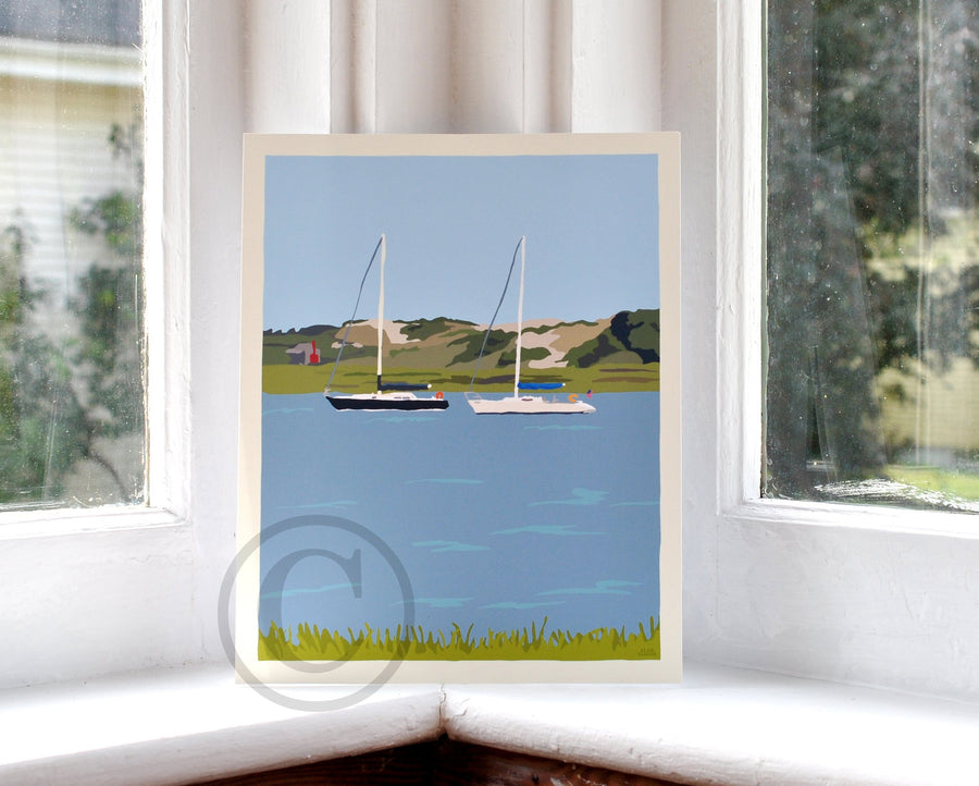 Sailboats at Sandy Neck Art Print 8" x 10" Travel Poster - Massachusetts