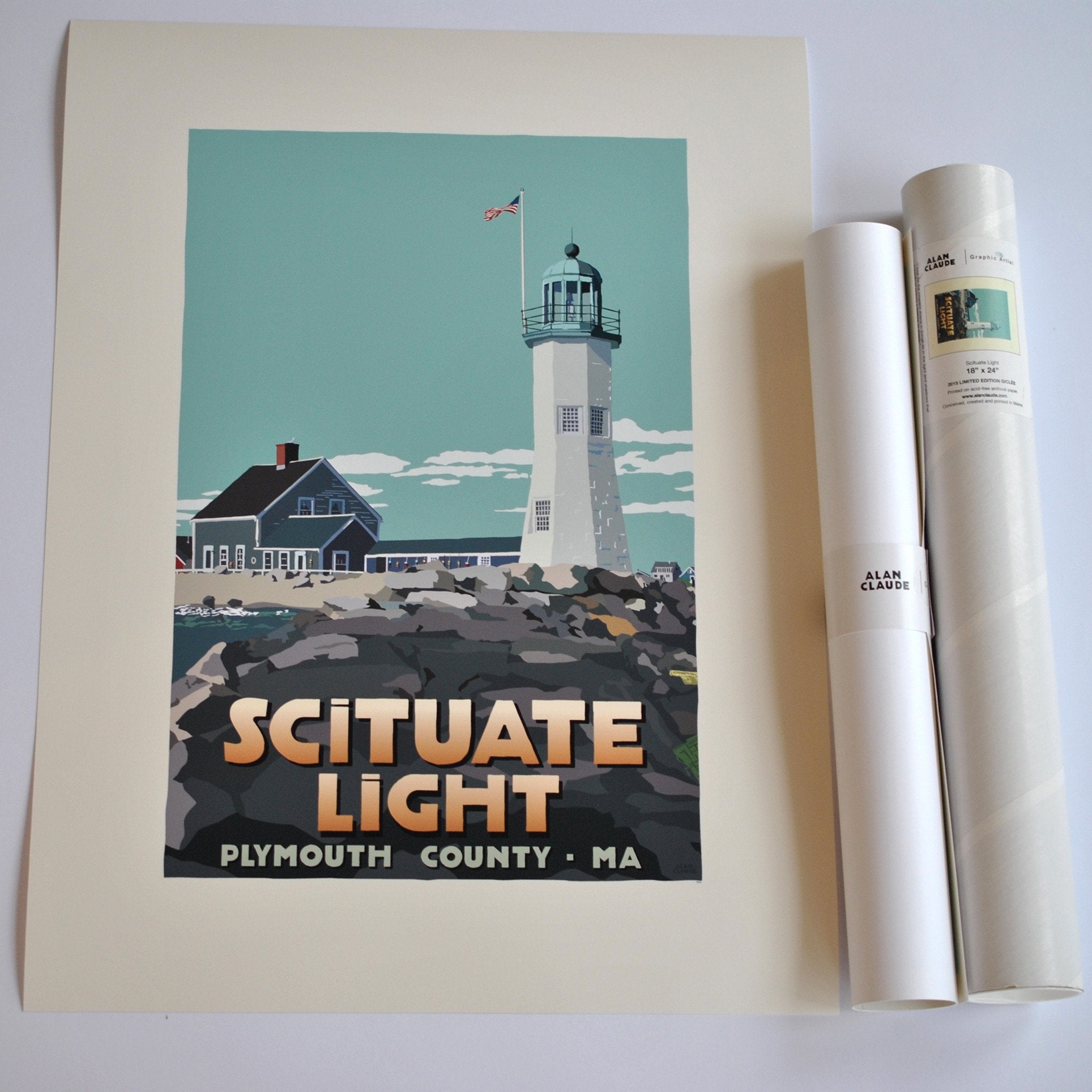 Scituate Light Art Print 18" x 24" Travel Poster - Massachusetts