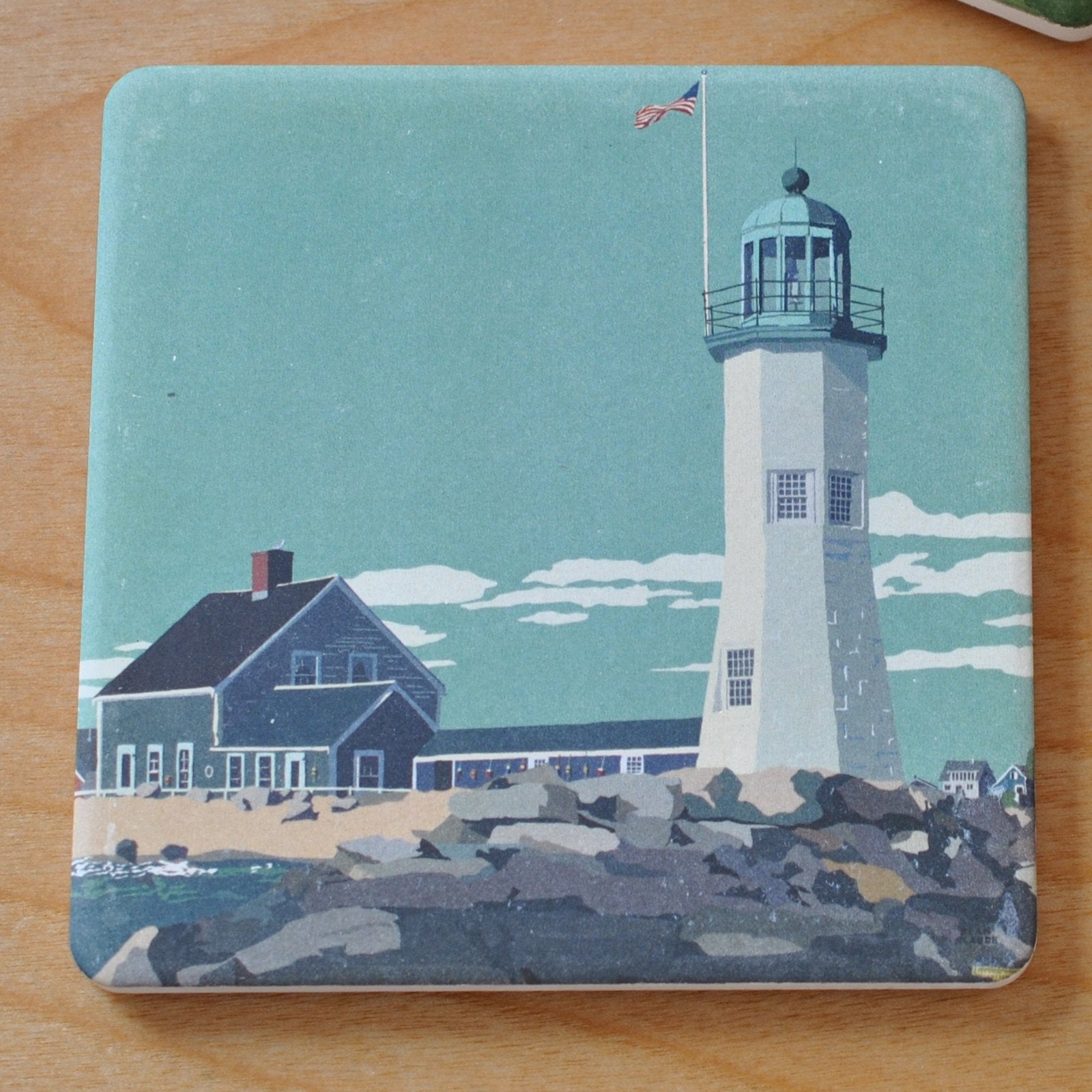 Scituate Light Art Drink Coaster - Massachusetts -