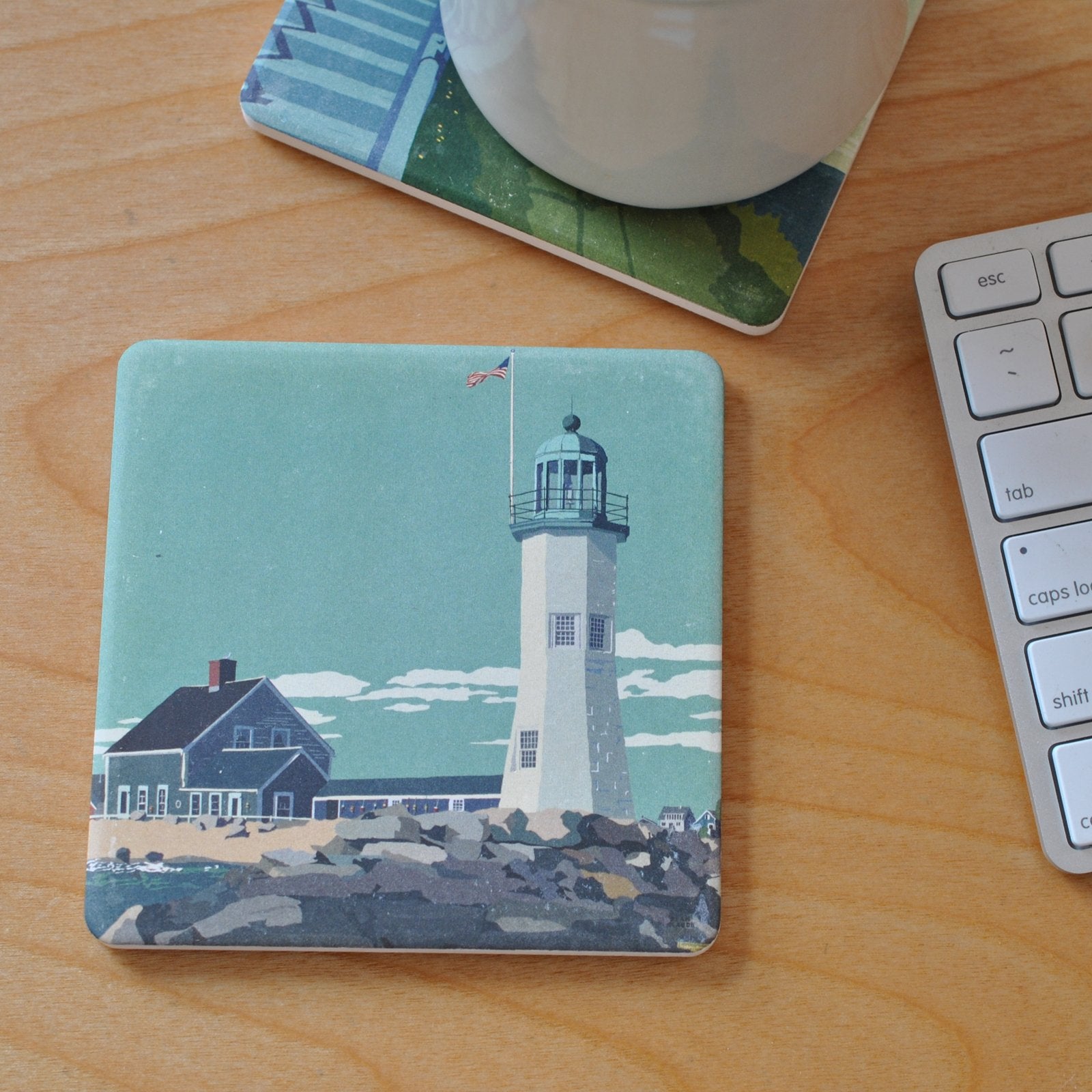Scituate Light Art Drink Coaster - Massachusetts -