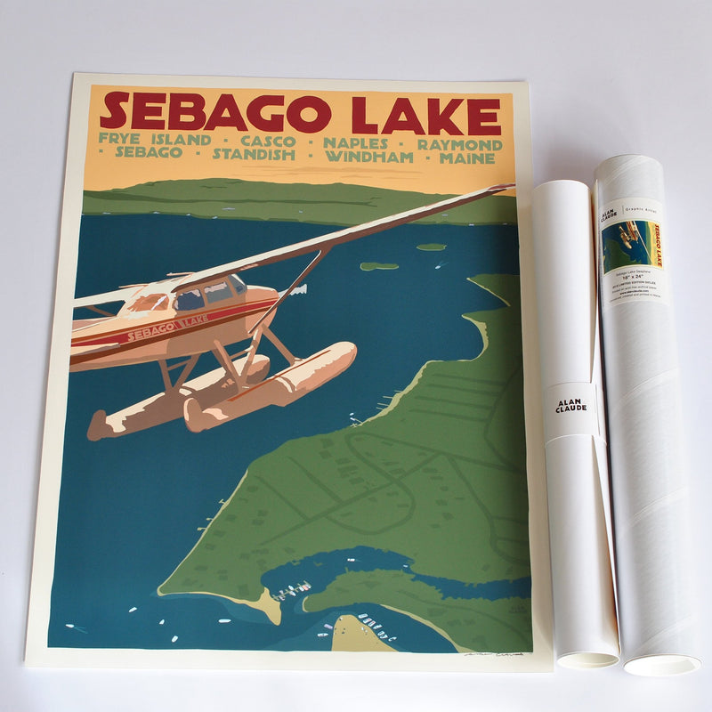 Sebago Lake Seaplane Art Print 18" x 24" Travel Poster - Maine