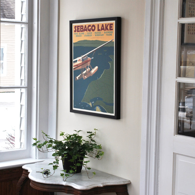 Sebago Lake Seaplane Art Print 18" x 24" Framed Travel Poster - Maine