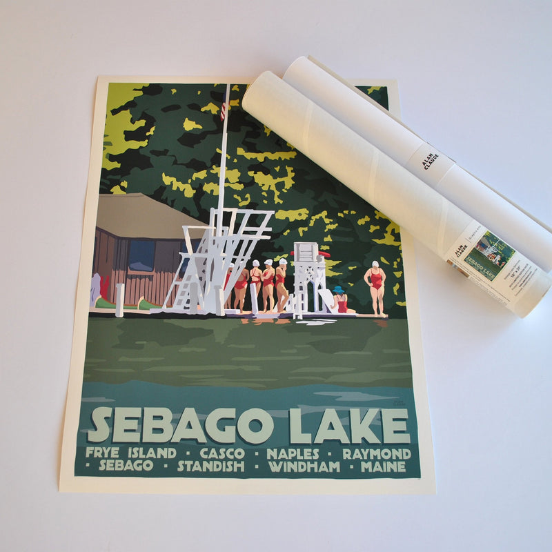 Sebago Lake Swimmers Art Print 18" x 24" Travel Poster - Maine