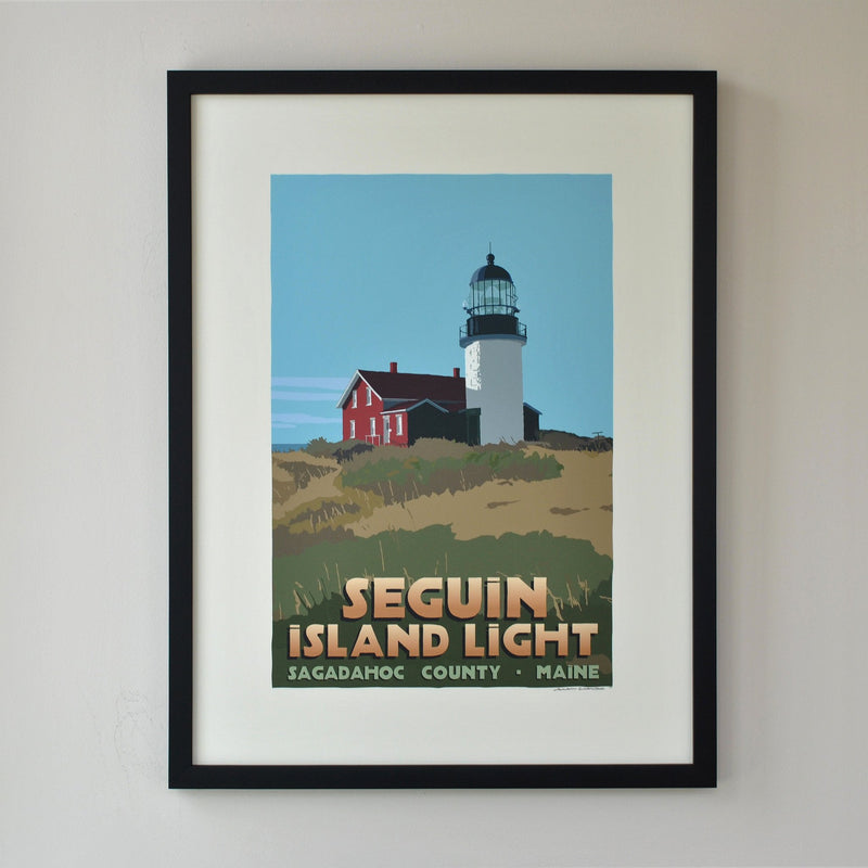 Seguin Island Light Art Print 18" x 24" Framed Travel Poster - Maine