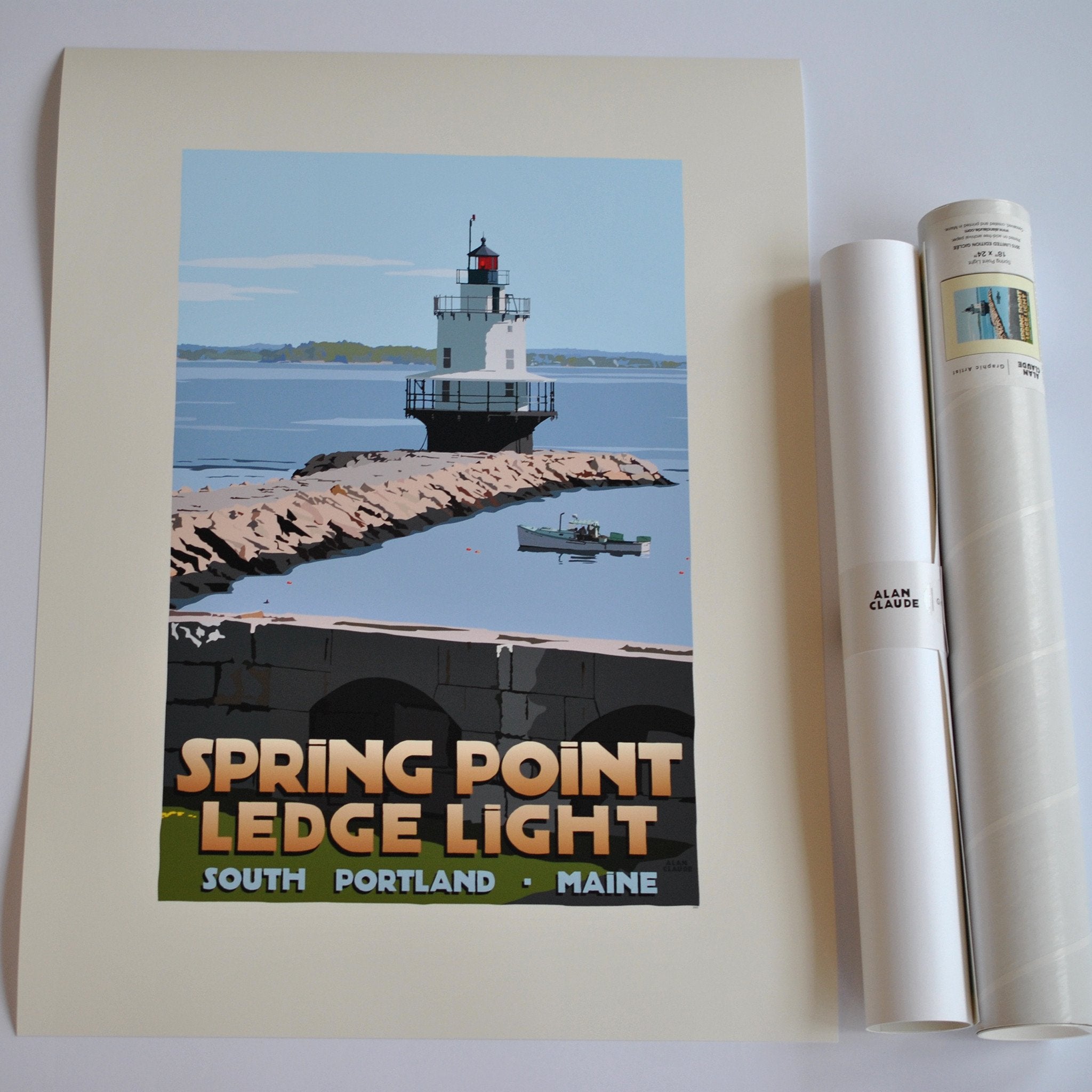 Spring Point Ledge Light Art Print 18" x 24" Travel Poster - Maine