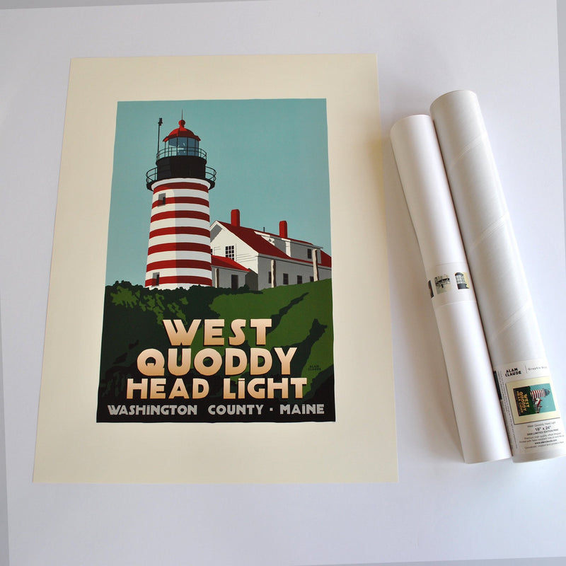 West Quoddy Head Light Art Print 18" x 24" Travel Poster - Maine