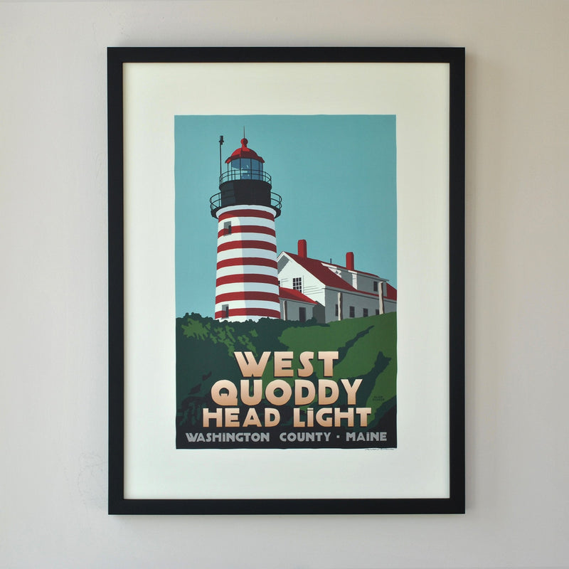 West Quoddy Head Light Art Print 18" x 24" Framed Travel Poster - Maine