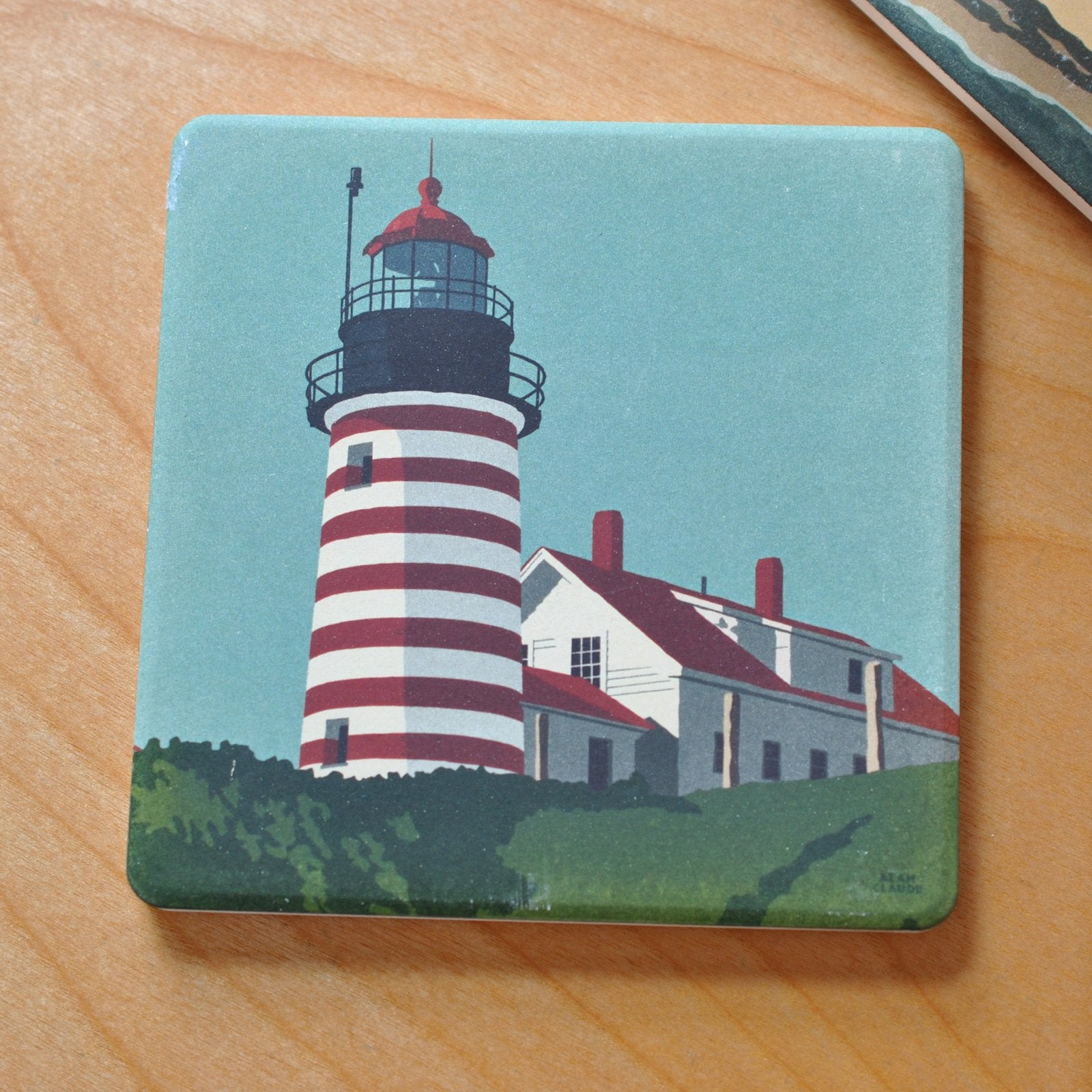West Quoddy Head Light Art Drink Coaster - Maine