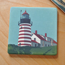 West Quoddy Head Light Art Drink Coaster - Maine
