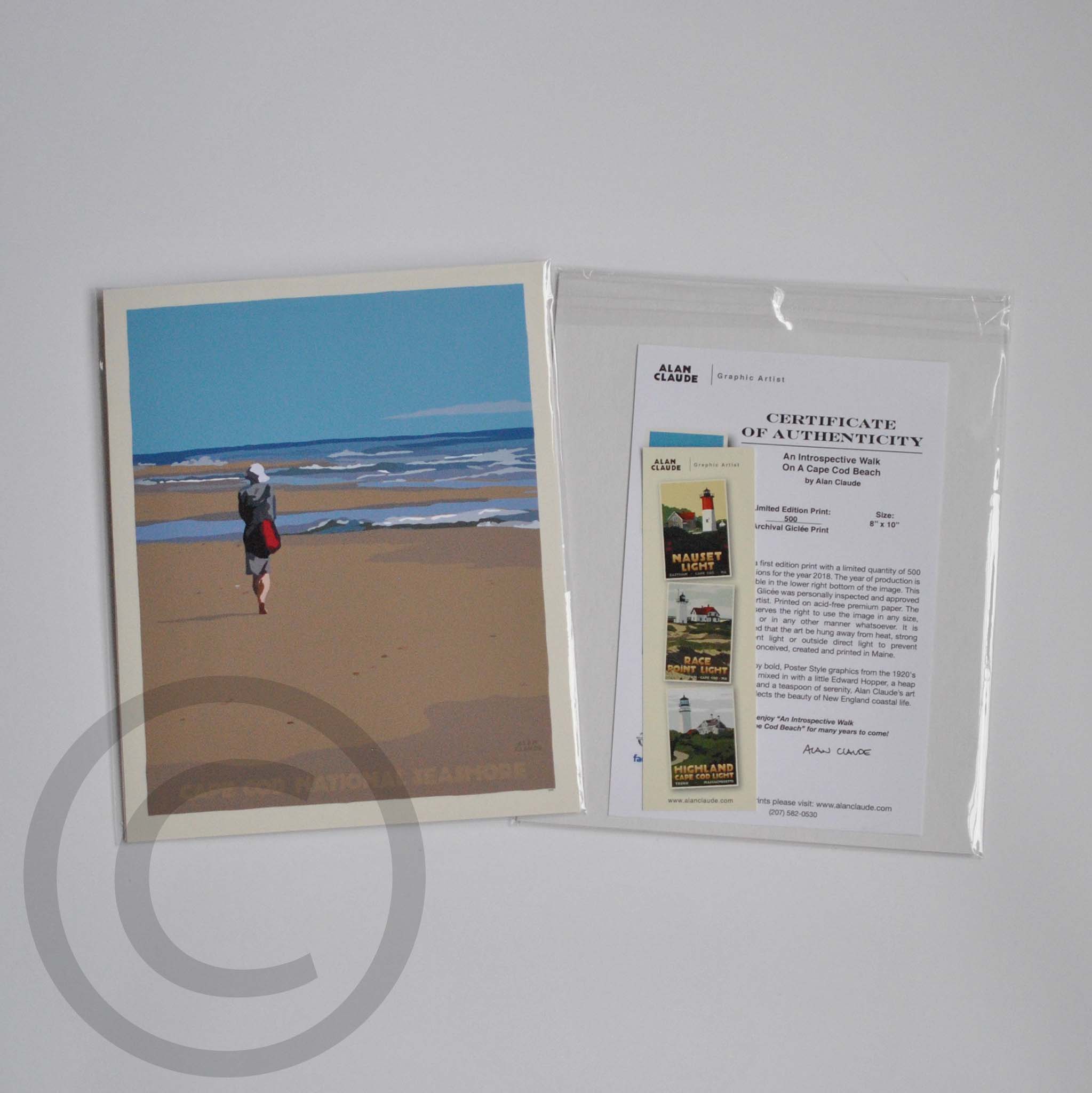 An Introspective Walk on a cape Cod Beach 8" x 10" Travel Poster - Maine