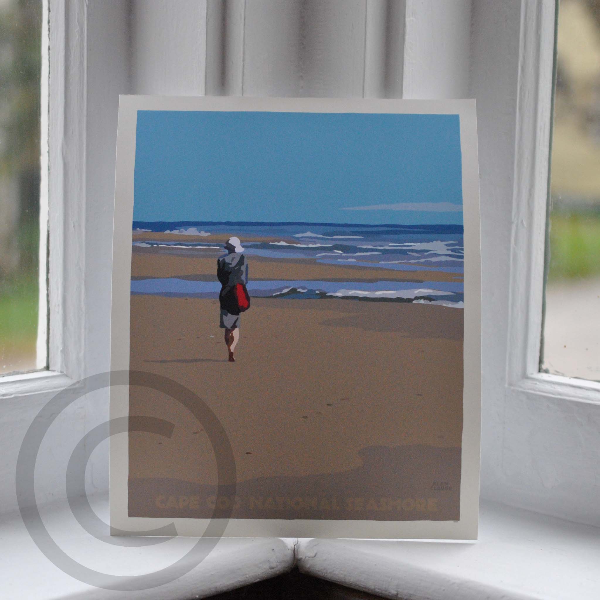 An Introspective Walk on a cape Cod Beach 8" x 10" Travel Poster - Maine