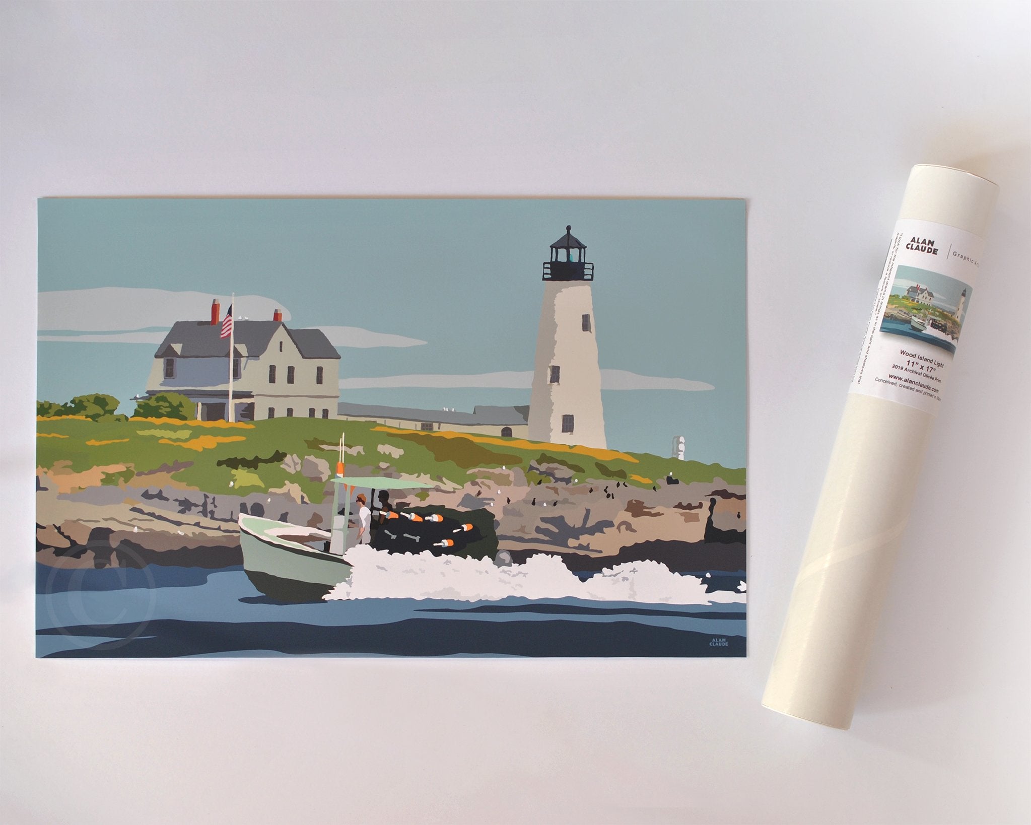 Wood Island Light Art Print 11" x 17" Wall Poster - Maine