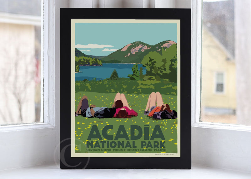 Hikers in Acadia National Park Art Print 8" x 10" Framed Wall Poster By Alan Claude
