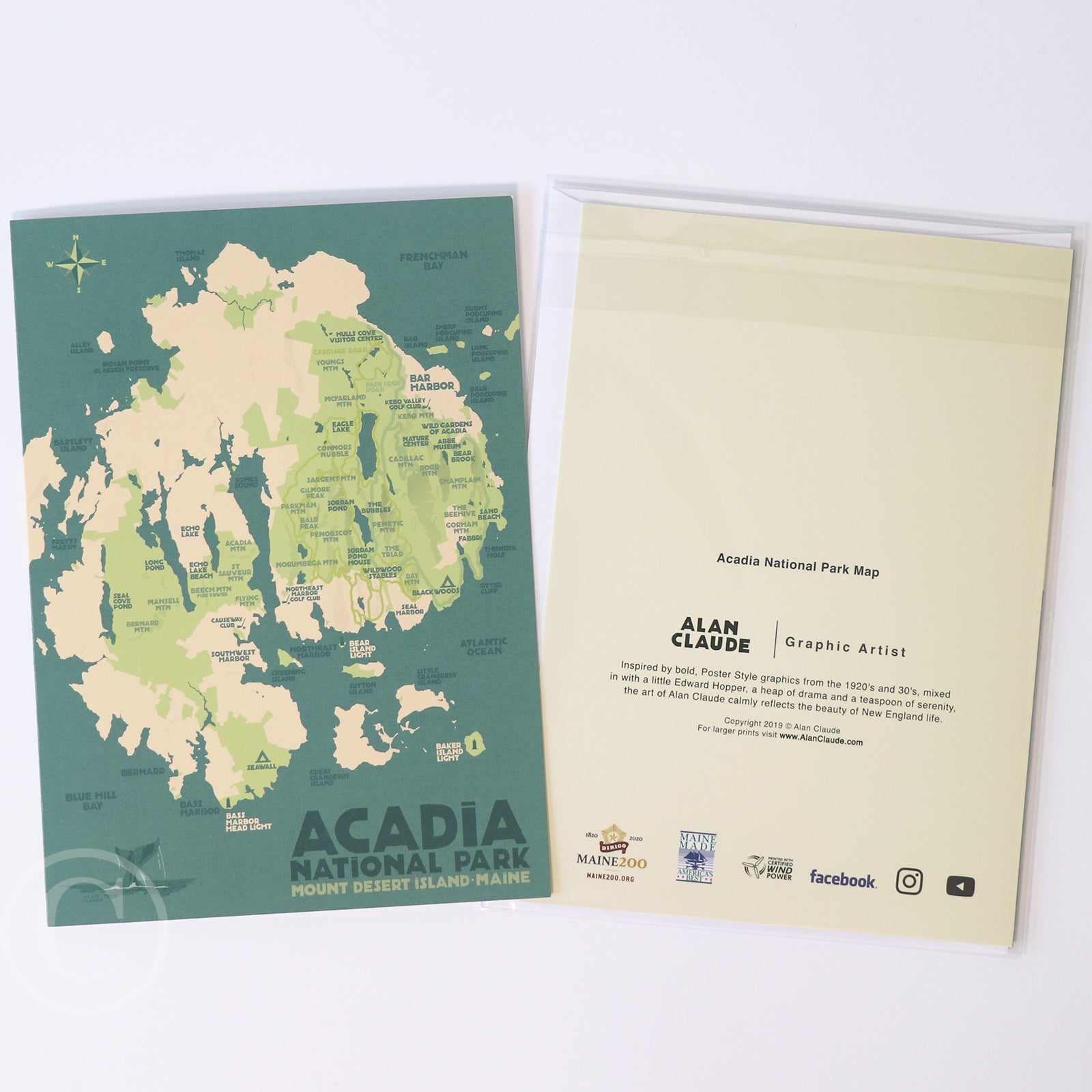 Acadia National Park Map Notecard 5" x 7"  - Maine