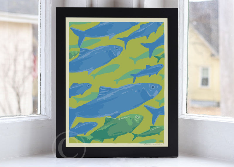Alewives On The Move Art Print 8" x 10" Framed Wall Poster By Alan Claude