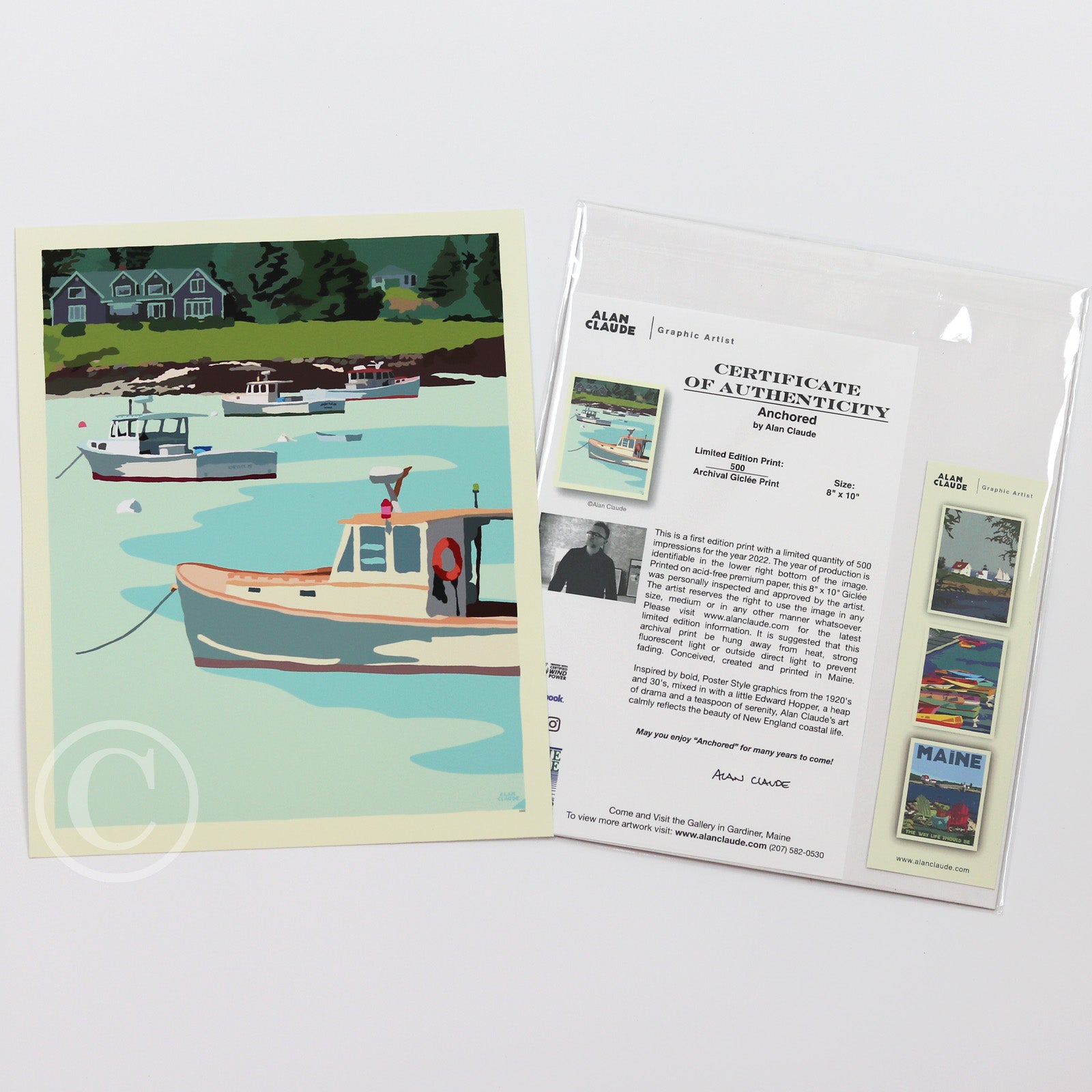 Anchored Art Print 8" x 10" Wall Poster - Maine