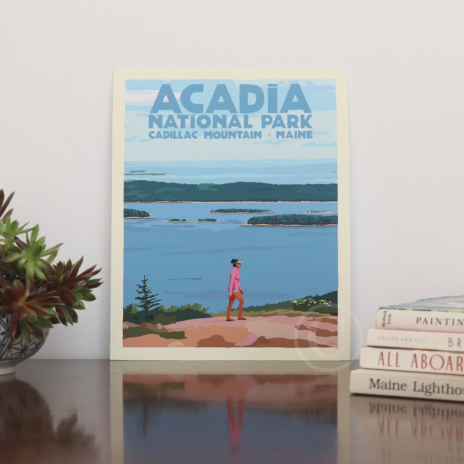 Bec's Walk on Cadillac Mountain Art Print 8" x 10" Travel Poster By Alan Claude - Maine