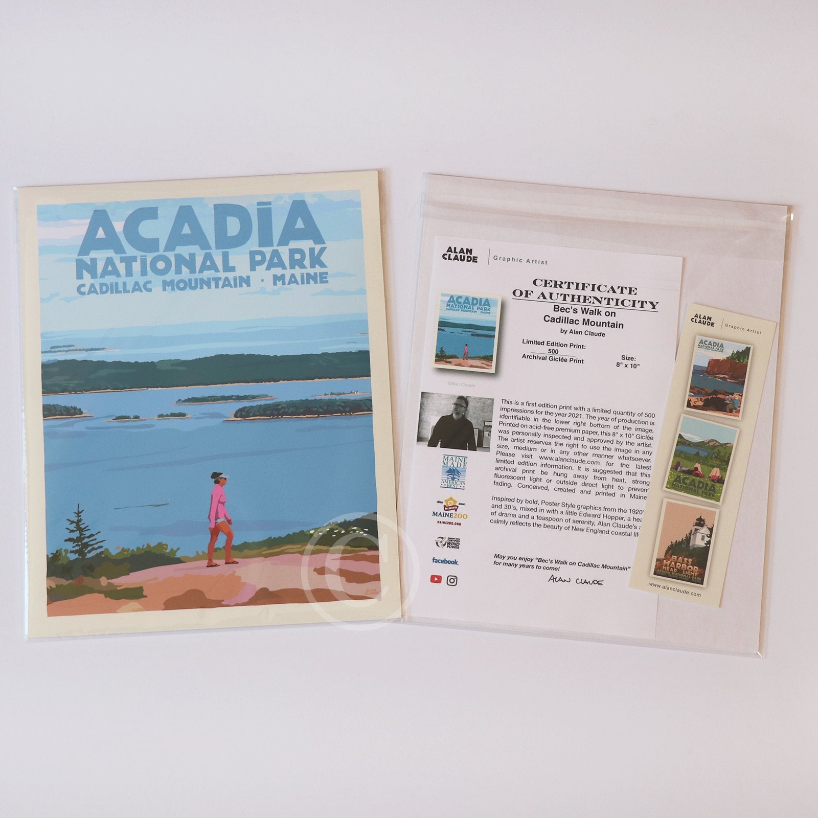 Bec's Walk on Cadillac Mountain Art Print 8" x 10" Travel Poster By Alan Claude - Maine