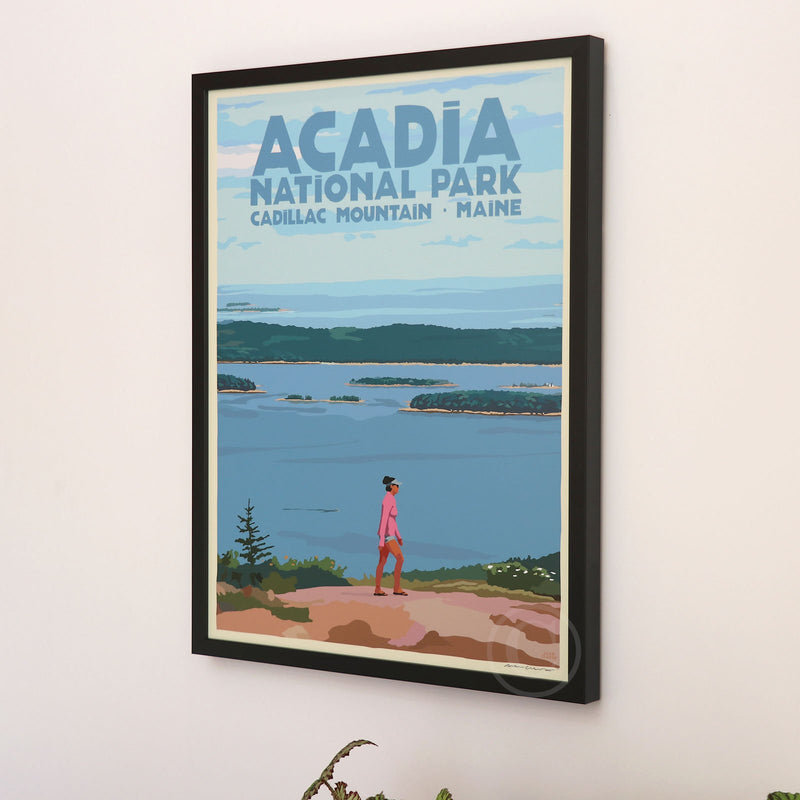 Bec's Walk on Cadillac Mountain Art Print 18" x 24" Framed Travel Poster By Alan Claude - Maine