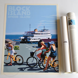 Block Island Bicycle Girls Art Print 18" x 24" Travel Poster - Rhode Island