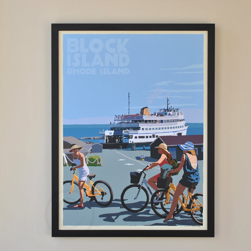 Block Island Bicycle Girls Art Print 18" x 24" Framed Travel Poster - Rhode Island