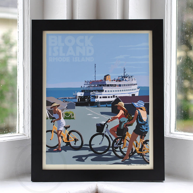 Block Island Bicycle Girls Art Print 8" x 10" Framed Travel Poster - Rhode Island