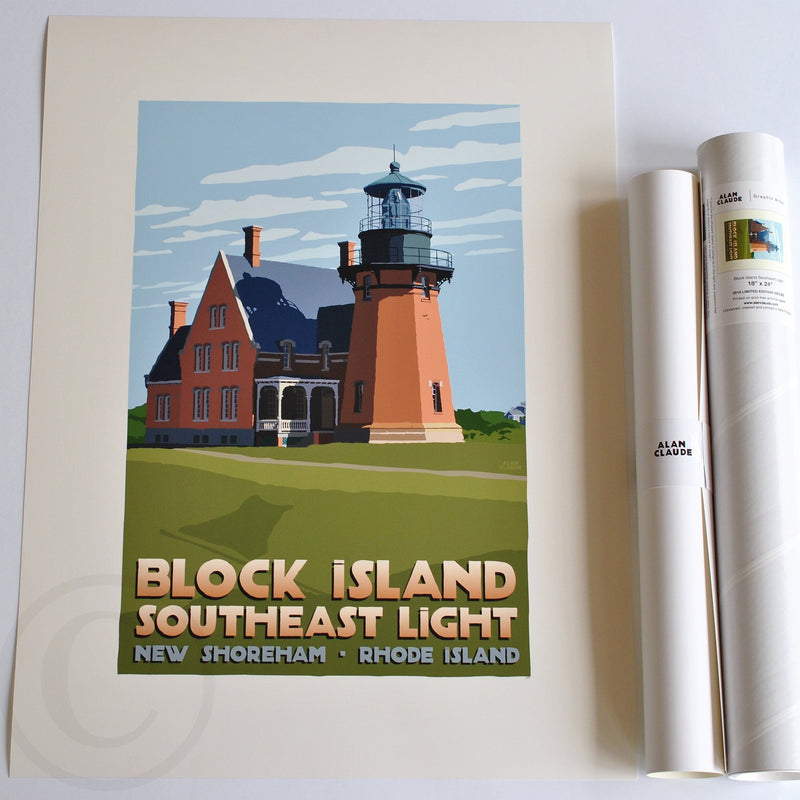 Block Island Southeast Light Art Print 18" x 24" Travel Poster - Rhode Island