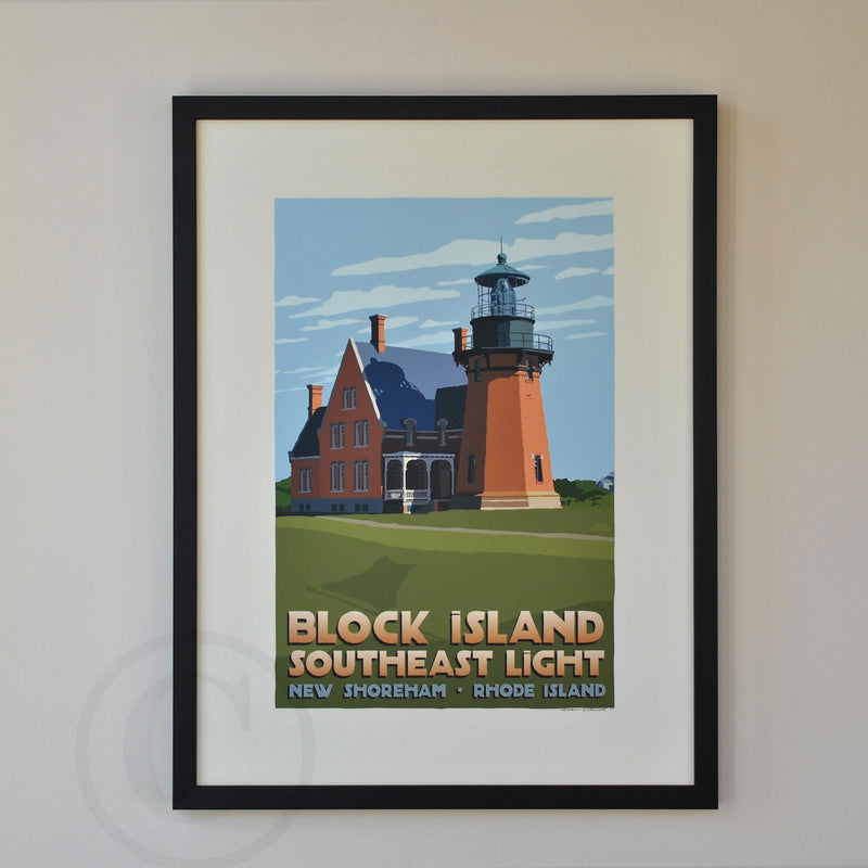 Block Island Southeast Light Art Print 18" x 24" Framed Travel Poster - Rhode Island