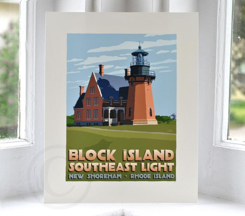 Block Island Southeast Light Art Print 8" x 10" Travel Poster - Rhode Island