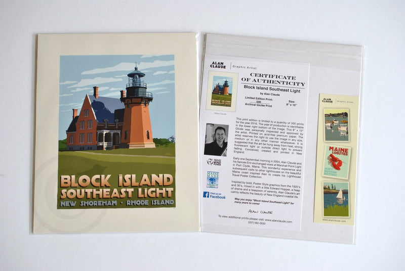 Block Island Southeast Light Art Print 8" x 10" Travel Poster - Rhode Island