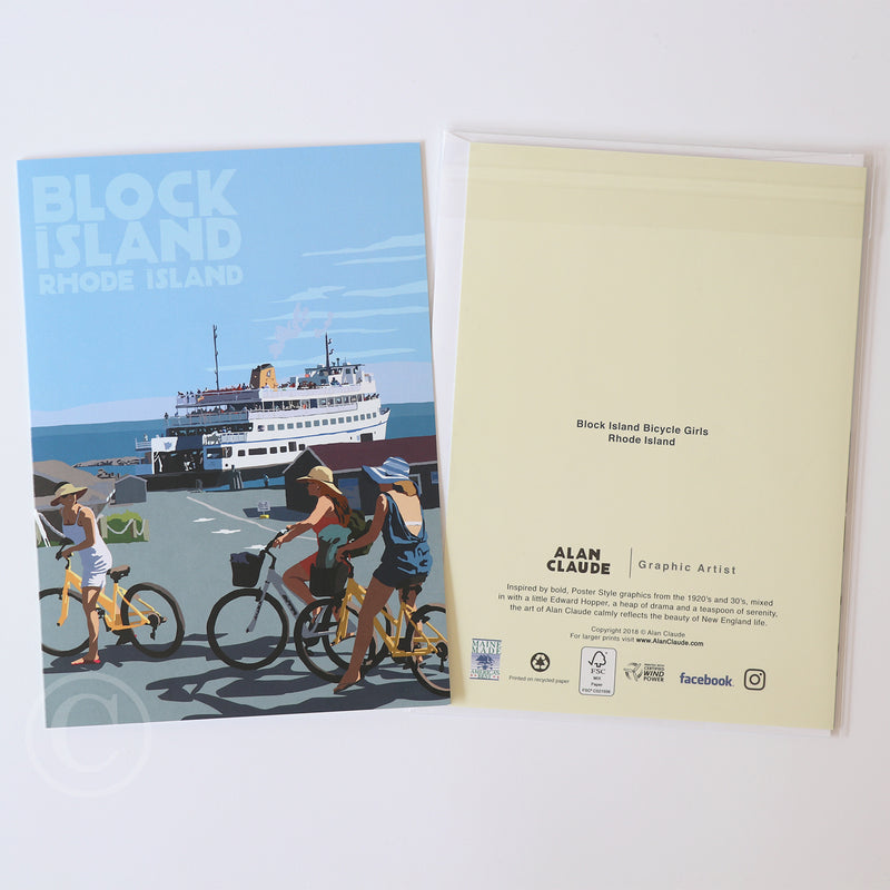Block Island Bicycle Girls  Notecard 5" x 7"  - Rhode Island