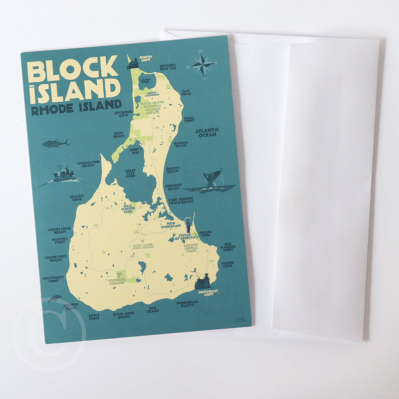 Block Island Map  Notecard 5" x 7"  - Rhode Island