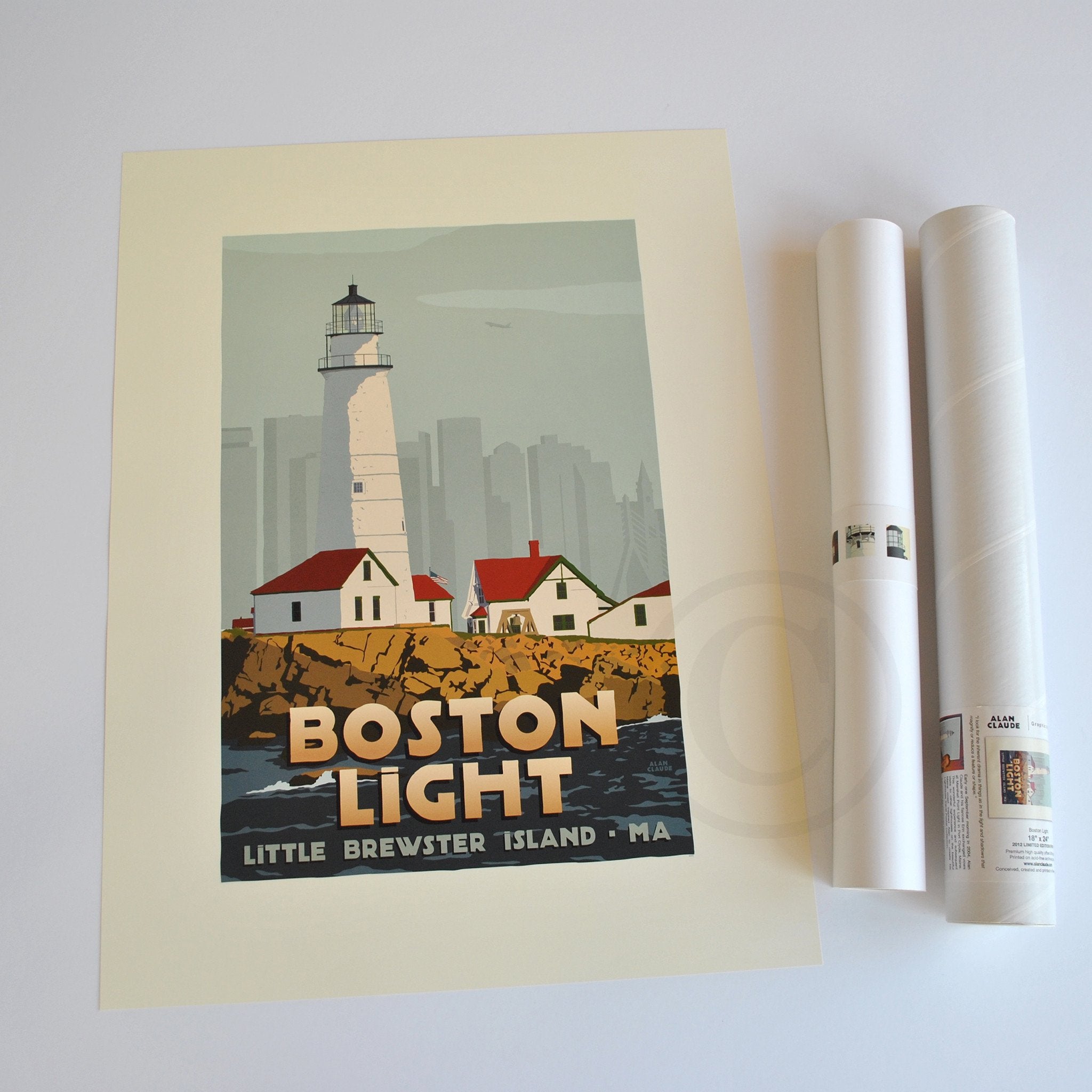 Boston Light Art Print 18" x 24" Travel Poster - Massachusetts