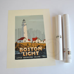 Boston Light Art Print 18" x 24" Travel Poster - Massachusetts