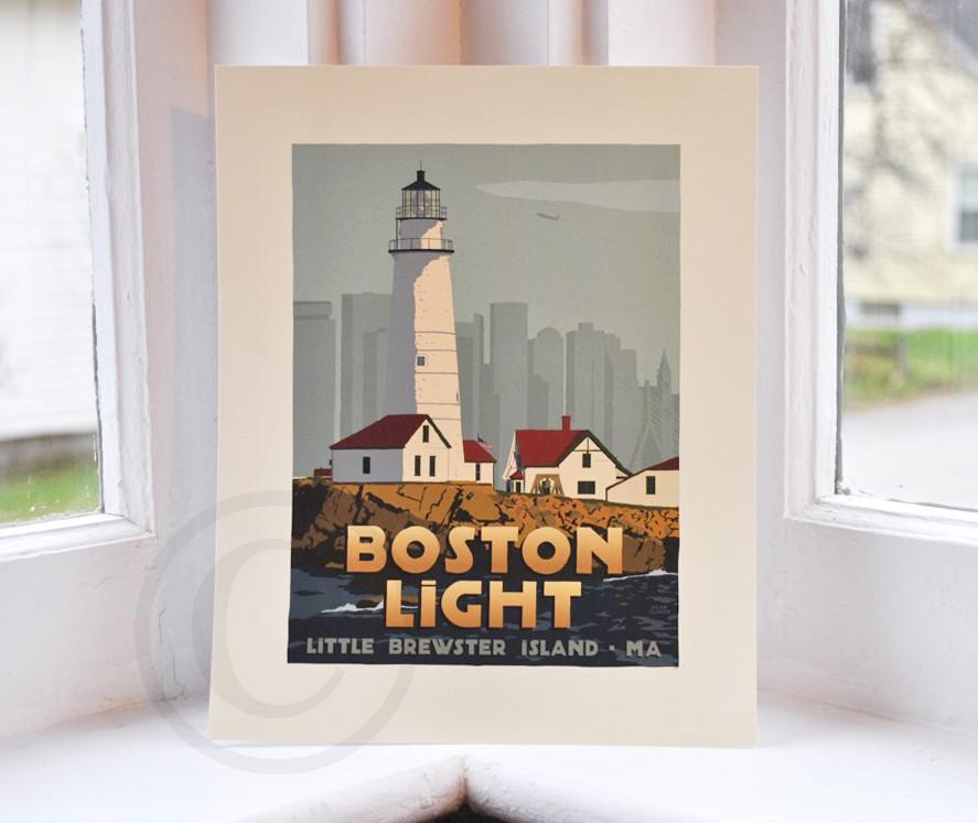 Boston Light Art Print 8" x 10" Travel Poster - Massachusetts