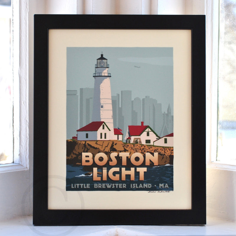 Boston Light Art Print 8" x 10" Framed Travel Poster - Massachusetts