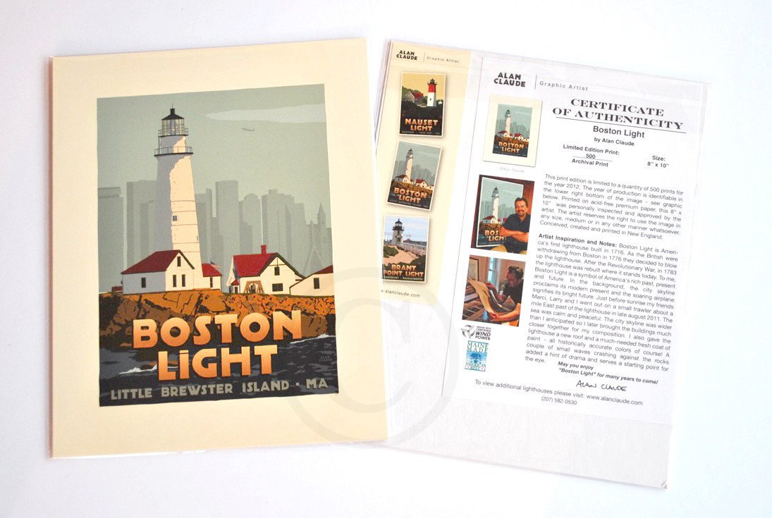Boston Light Art Print 8" x 10" Travel Poster - Massachusetts