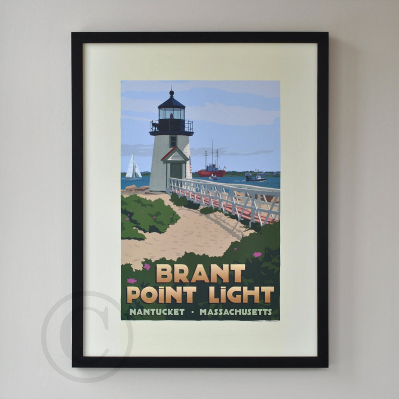 Brant Point Light Art Print 18" x 24" Framed Travel Poster - Massachusetts