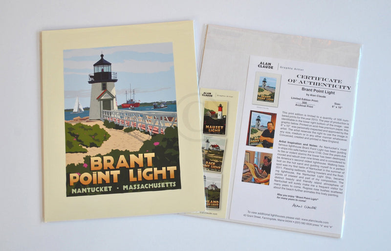 Brant Point Light Art Print 8" x 10" Travel Poster - Massachusetts