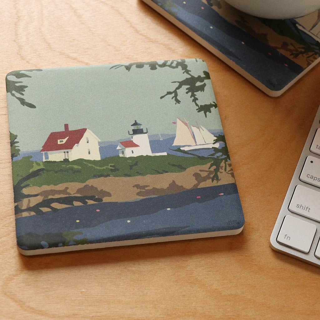 Camden Lighthouse Art Drink Coaster - Maine