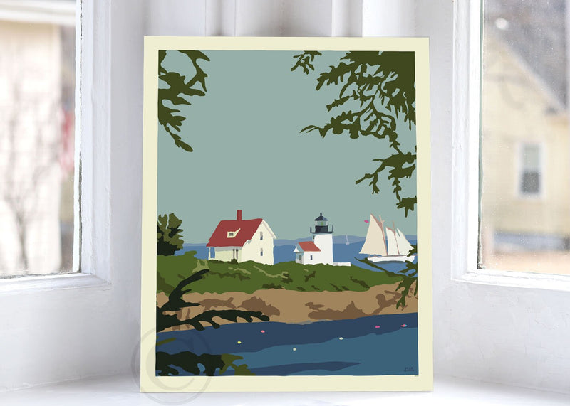 Camden Lighthouse Art Print 8" x 10" Wall Poster - Maine By Alan Claude