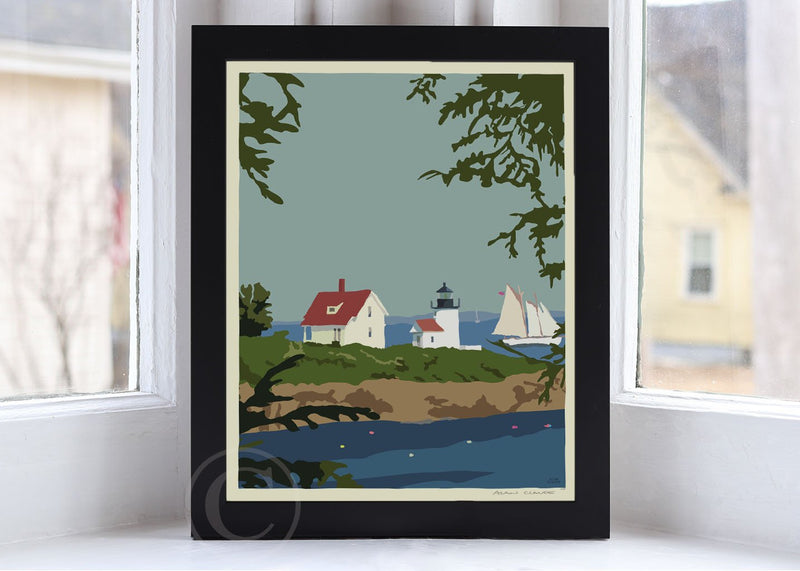 Camden Lighthouse Art Print 8" x 10" Framed Wall Poster - Maine By Alan Claude