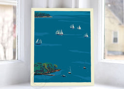 Schooners in Camden Harbor Art Print 8" x 10" Wall Poster - Maine By Alan Claude