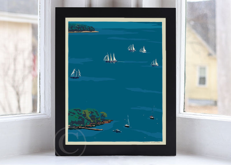 Schooners in Camden Harbor Art Print 8" x 10" Framed Wall Poster - Maine By Alan Claude