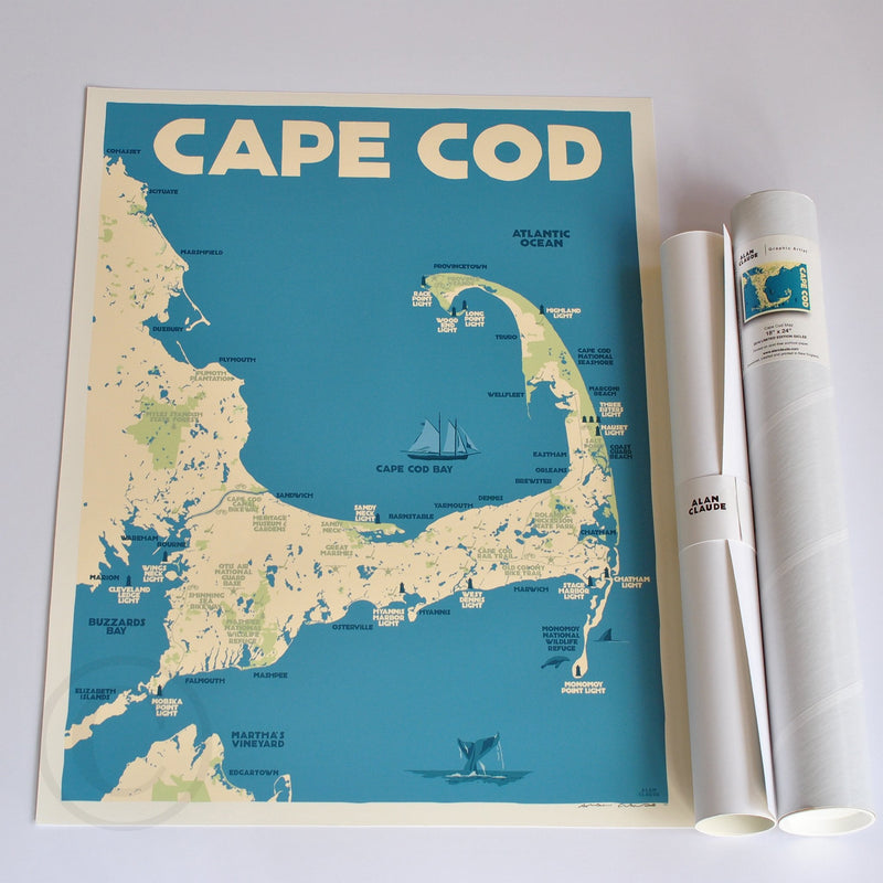 Cape Cod Map Art Print 18" x 24" Travel Poster - Massachusetts