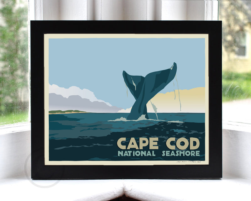 Cape Cod Whale Tail Art Print 8" x 10" Framed Travel Poster - Massachusetts