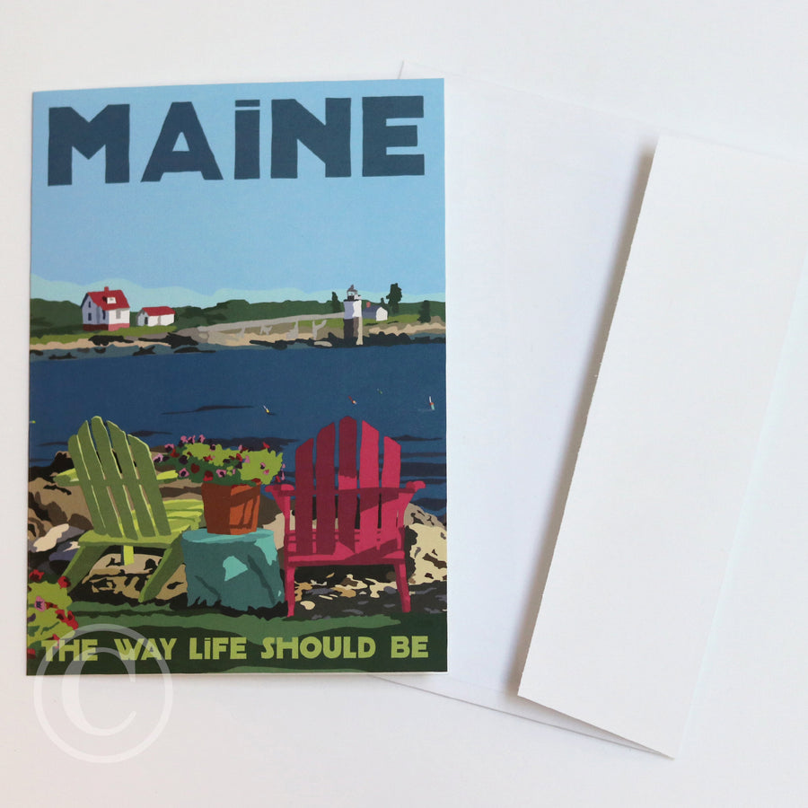 Chairs Overlooking Ram Island Light Notecard 5" x 7"  - Maine