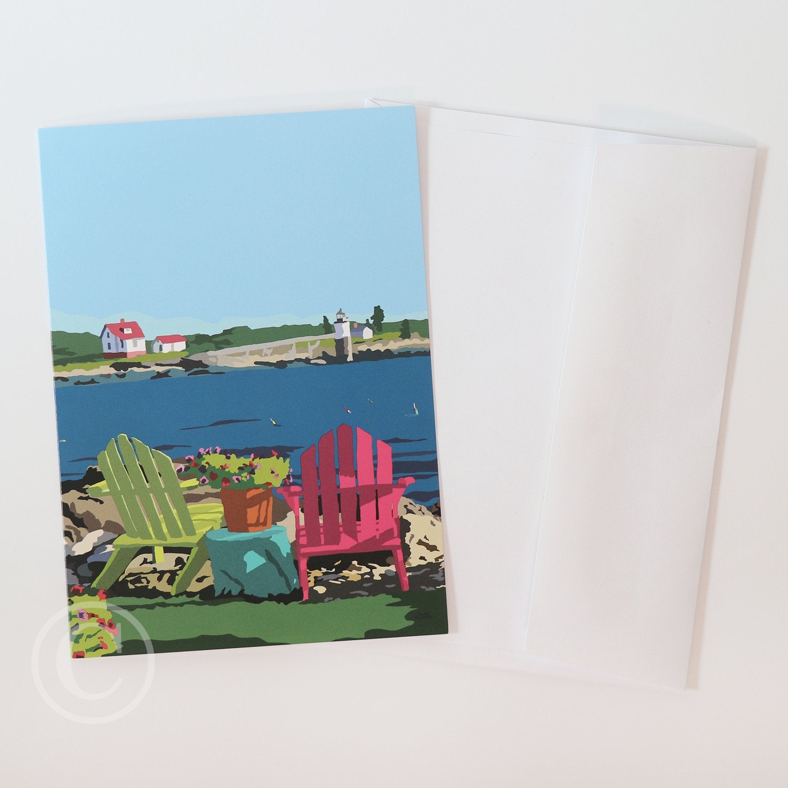 Chairs Overlooking Ram Island 5" x 7" Notecard - Maine