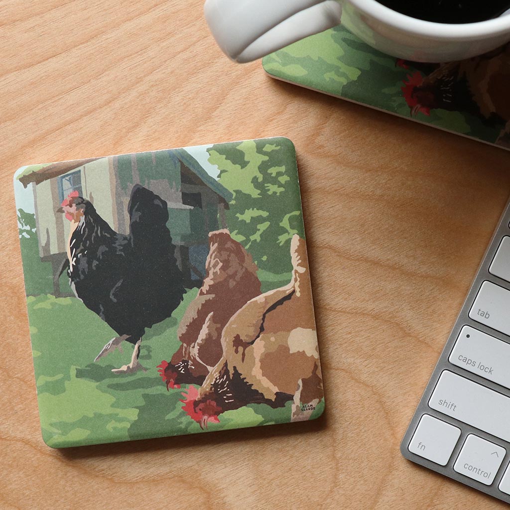 Spring Chickens Art Drink Coaster - Maine