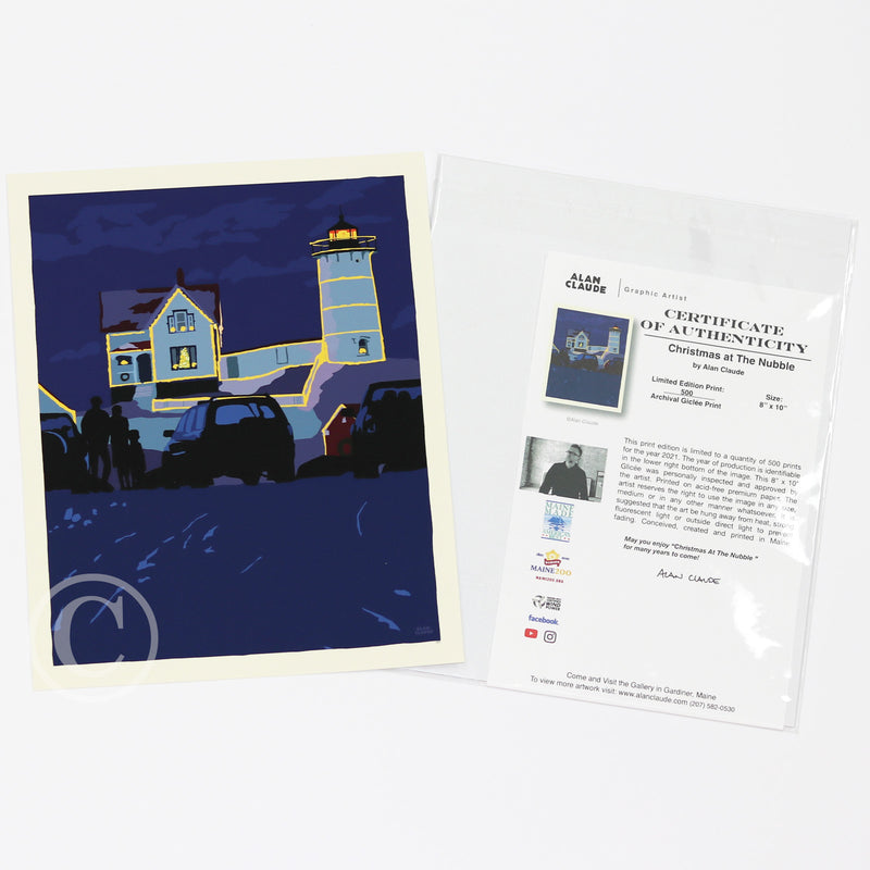 Christmas at the Nubble Art Print 8" x 10" Wall Poster By Alan Claude